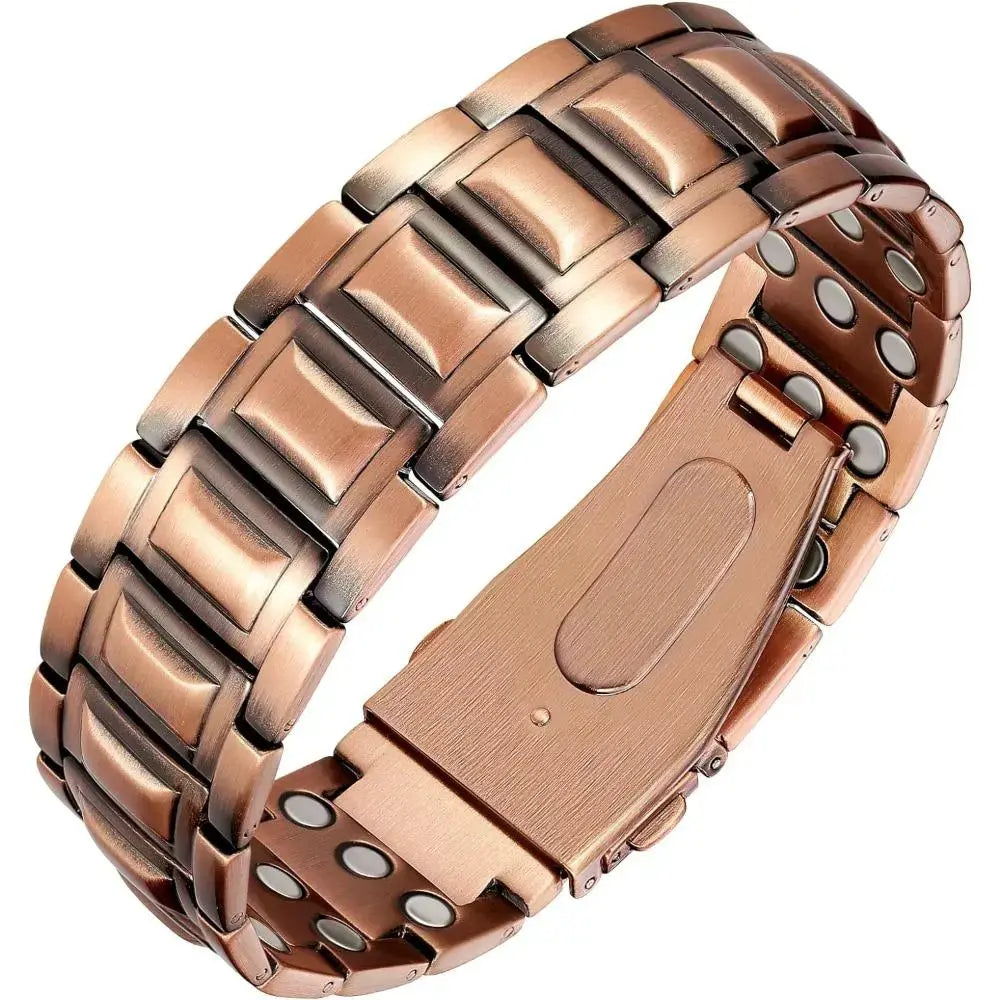 A Red Copper Magnetic Energy Bracelet with Magnets, Featuring Functions of Relieving Fatigue, Promoting Blood Circulation and Alleviating Joint Discomfort. It Is Suitable as a Gift for Father'S Day or for Giving as a Birthday Present to Elders.