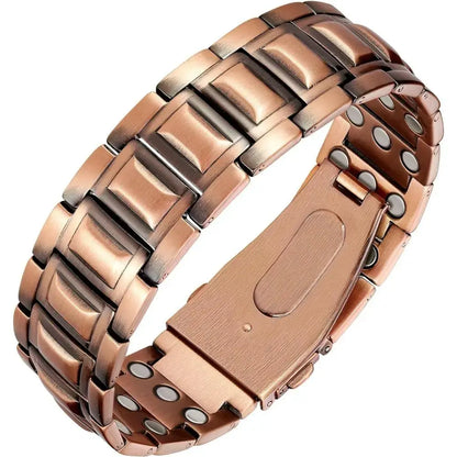 A Red Copper Magnetic Energy Bracelet with Magnets, Featuring Functions of Relieving Fatigue, Promoting Blood Circulation and Alleviating Joint Discomfort. It Is Suitable as a Gift for Father'S Day or for Giving as a Birthday Present to Elders.