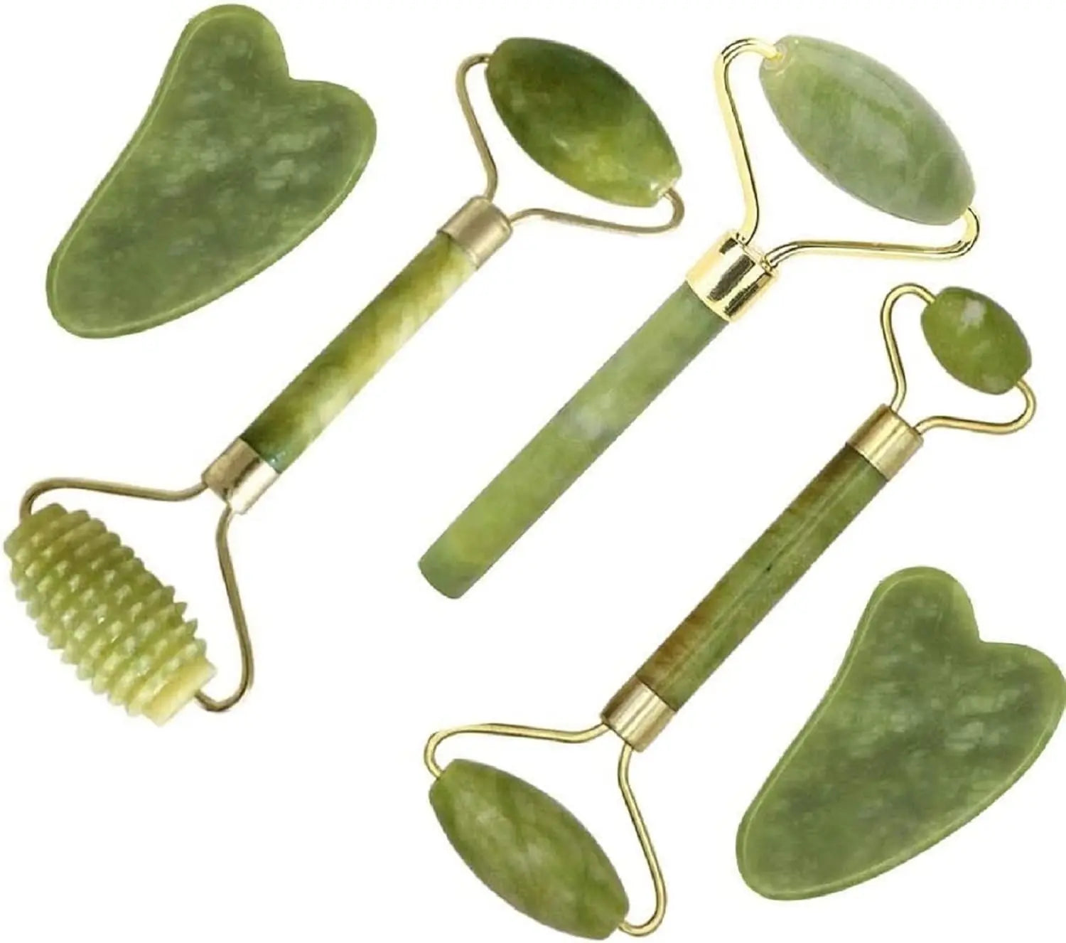 Jade Roller & Gua Sha Set 5 in 1 Facial Massager Tools - Jade Gua Sha Facial Massager Set with Roller for Face Sculpting & Skin Care