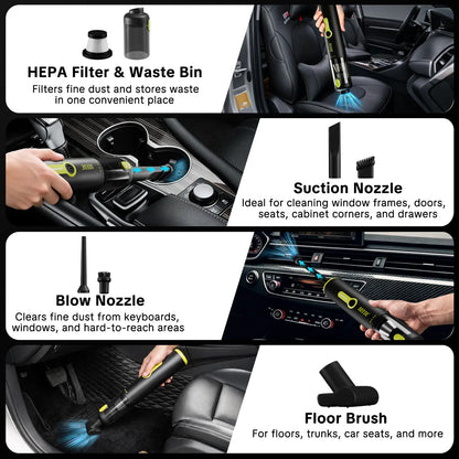 SEESE Car Vacuum Portable Cordless, 20000Pa 2 in 1 Vacuum Cleaner&Air Duster, 100W Brushless Motor Handheld Vacuum Cordless with 6000Mah Battery, Multi-Nozzles for Car, Home, Office, Pet