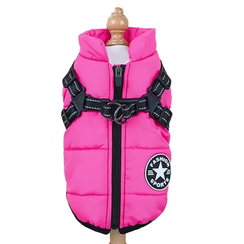 Pet Dog Coat with Harness Winter Cat Waterproof Coat Zipper Dog Jacket with Reflective Harness for Smal Medium Large Dogs
