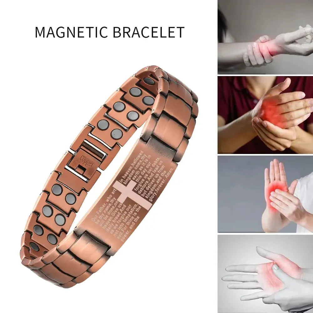 A Red Copper Magnetic Energy Bracelet with Magnets, Featuring Functions of Relieving Fatigue, Promoting Blood Circulation and Alleviating Joint Discomfort. It Is Suitable as a Gift for Father'S Day or for Giving as a Birthday Present to Elders.