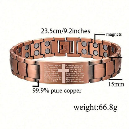 A Red Copper Magnetic Energy Bracelet with Magnets, Featuring Functions of Relieving Fatigue, Promoting Blood Circulation and Alleviating Joint Discomfort. It Is Suitable as a Gift for Father'S Day or for Giving as a Birthday Present to Elders.