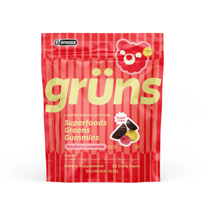 Grüns Raspberry Lemonade (Limited Edition) Superfood Gummies: Comprehensive Nutrition Supplement with 60+ Ingredients: Vitamins and Minerals, Prebiotics for Digestive Health, Adaptogens, Chlorophyll, Chlorella, Gluten Free, Vegan, Third Party Tested