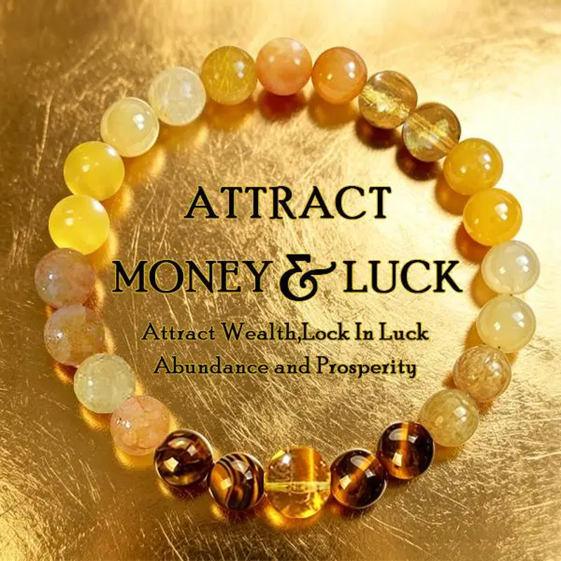 KROAFA Wealth Bracelet Featuring Yellow Agate, White Ghost Agate, and Tiger’S Eye—A Lucky Bracelet That Attracts Wealth, Prosperity, and Abundance; a Yellow Beaded Protective Bracelet for Wealth, Encouraging Gifting.