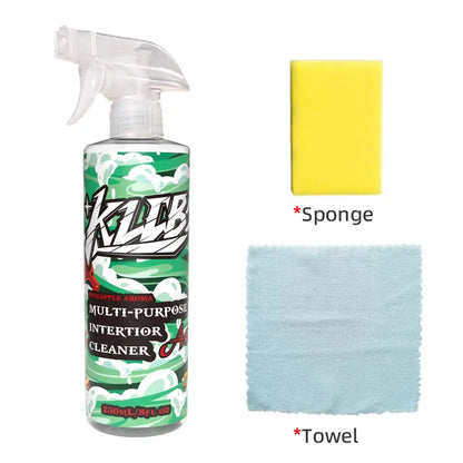 Multi-Purpose Car Interior Cleaner Spray Kit with Sponge & Towel– Removes Dirt, Grime & Odor Instantly | Restores Dashboard & Seats | Safe for Leather, Plastic & Fabric | Fresh Clean Finish