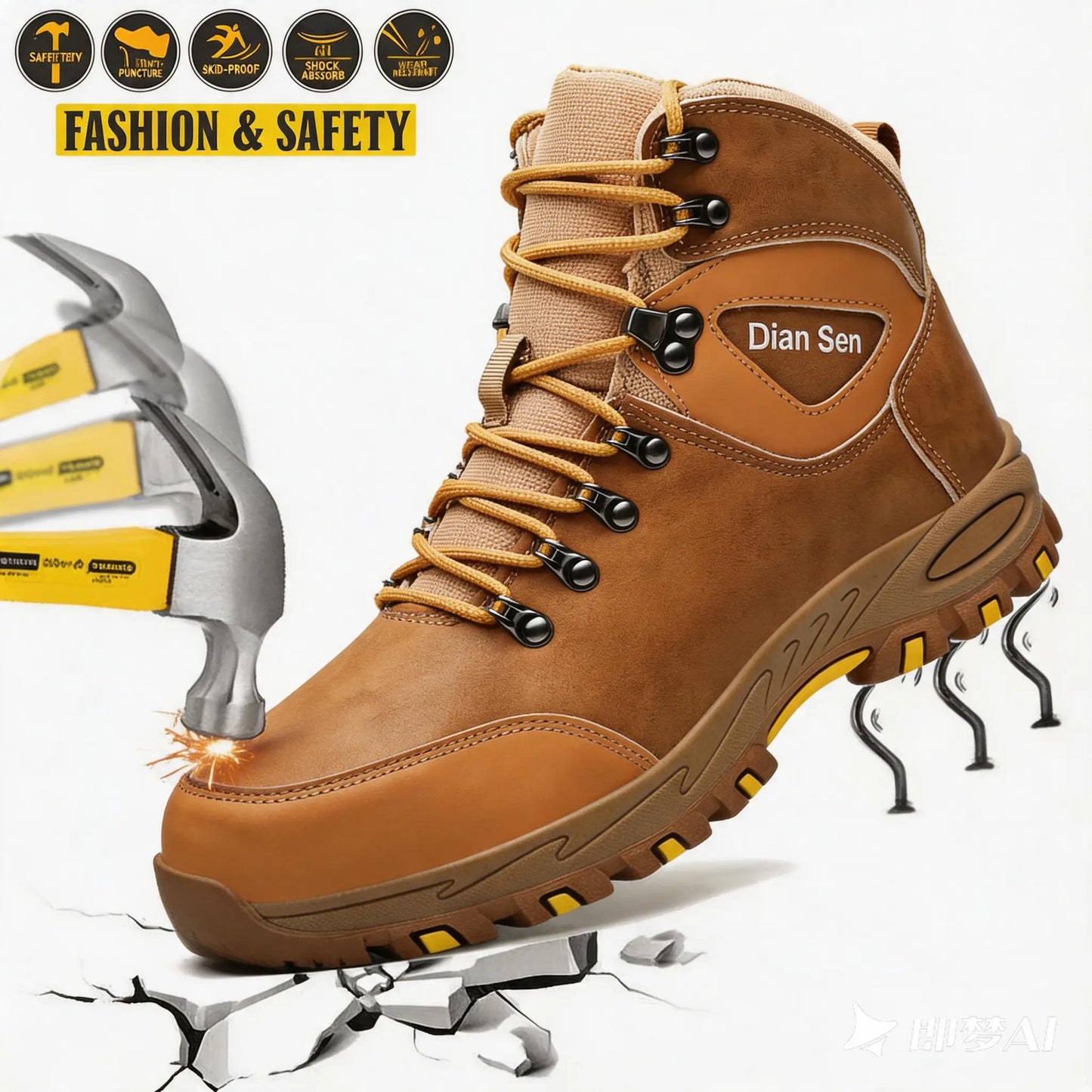 Fashion Safety Shoes Men'S Work Steel Toe Shoes Indestructible Protective Shoes Puncture-Proof Security Footwear Slip-Resistant Shoes Work Life Waterproof Shoes Wear Resistant Roofing Shoes,Father'Sdaygifts
