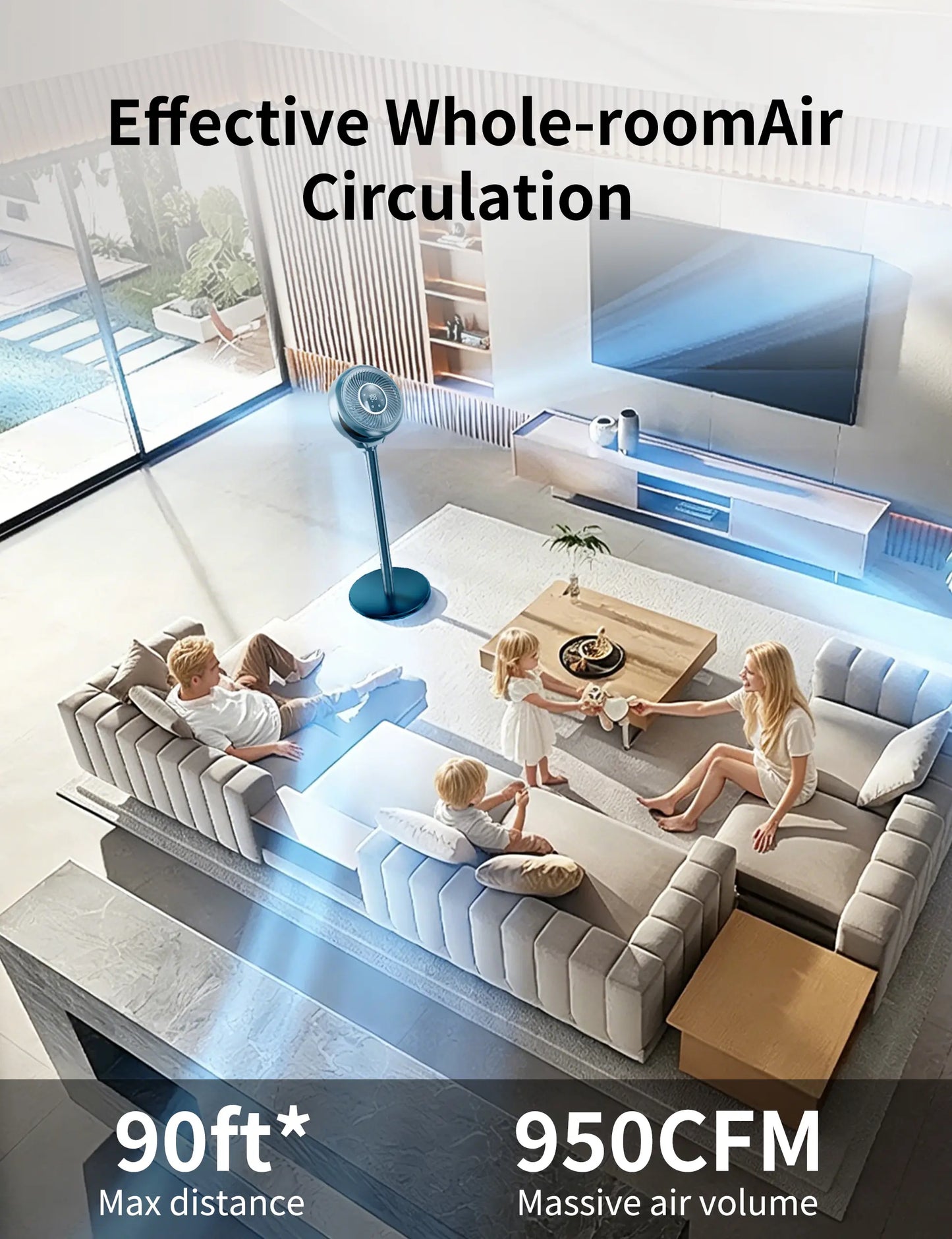 Pedestal Fan for Bedroom, 180° Wide Oscillating & 90° Vertical Tilt, 25Db Ultra Quiet DC Motor Standing Fan with Remote, 15 Speed Settings, 3 Modes, 12H Timer, 15-38" Height Adjustable