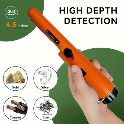 Handheld Metal Detector Pinpointer - with Buzzer/Vibration Alerts - for Golden, Silver, Relics - Features 360° Detection 128 - Durable Plastic Body - Metallic Finish - Battery-Powered (Excl.) - Ergonomic Design for Efficient Treasure Hunting