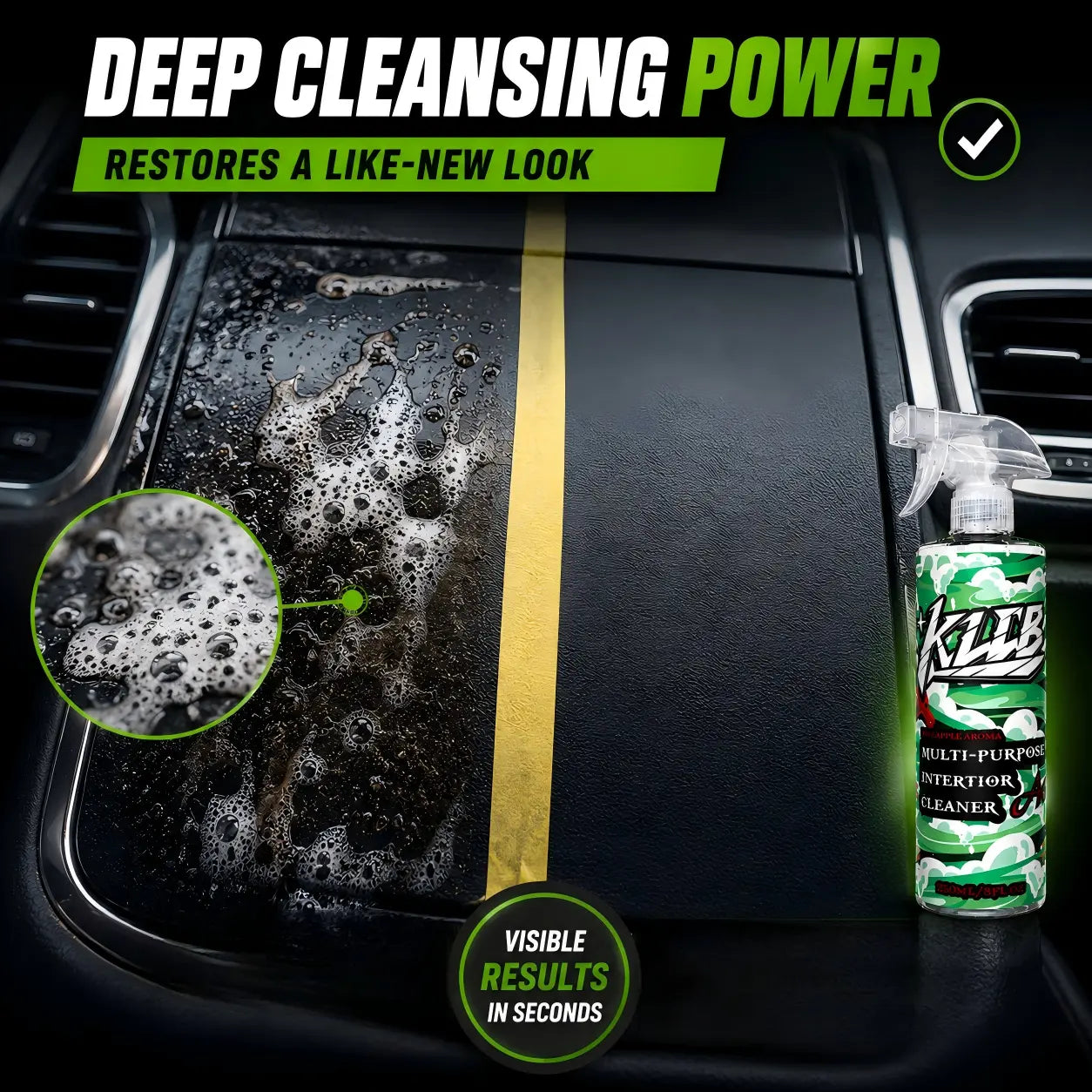 Multi-Purpose Car Interior Cleaner Spray Kit with Sponge & Towel– Removes Dirt, Grime & Odor Instantly | Restores Dashboard & Seats | Safe for Leather, Plastic & Fabric | Fresh Clean Finish