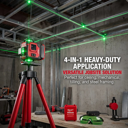 Milwaukee 4D16-Line Laser Level Kit with Dual Horizontal and Vertical 360° Laser,Gravity Pendulum Balancing System,Manual Slope Lock,Precise Measuring,Complete Mounting,Control Accessories for Tile Paving,Ceiling Installation,On-Site Building Layout Works