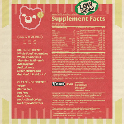 Grüns Raspberry Lemonade (Limited Edition) Superfood Gummies: Comprehensive Nutrition Supplement with 60+ Ingredients: Vitamins and Minerals, Prebiotics for Digestive Health, Adaptogens, Chlorophyll, Chlorella, Gluten Free, Vegan, Third Party Tested