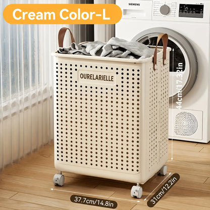 Foldable Laundry Basket with Wheels, Portable Rolling Laundry Hamper with Handles, Breathable Clothes Storage Basket for Bedroom, Bathroom, Laundry Room, Balcony, Closet, Make Home Storage Easier, Laundry Baskets
