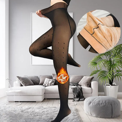 Fleece Lined Tights,Women Fake Translucent Warm High Waisted Pantyhose Sheer Thick Winter Tights, Fleece Lined Tights