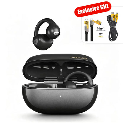 MISHUAI Open-Ear Headphones Bluetooth 6.0, USB-C Charging Box, Long Battery Life, Automatic Intelligent Matching, Compatible with All Systems, Touch Control, Sweat-Proof, Suitable for Running, Exercising, Driving, and Driving