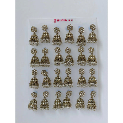 Polki Small Jhumka Pack - 12 Colors Traditional Indian Jewelry with Elegant Pearl Details