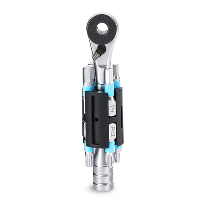 ROCKBROS S2 Alloy 1/4" Drive Ratchet Handle 72-Tooth Compact Bike Repair Kit with 8 Bits