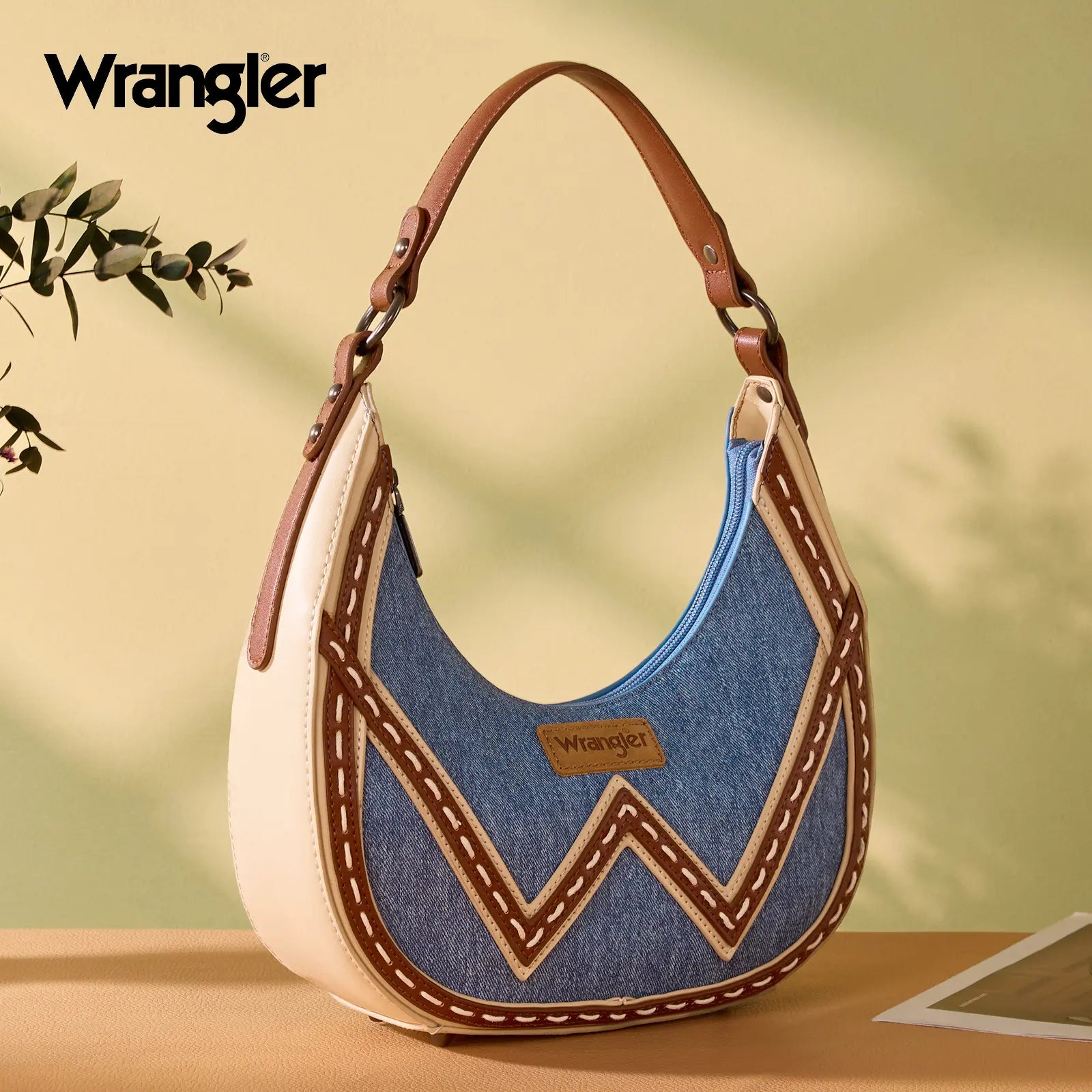 Wrangler Western Contrast Stitch Chevron Hobo Shoulder Bag