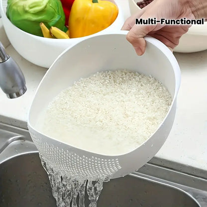 2 Pack White Rice Washing Colander with Handle Creative Plastic Strainer Multifunctional Kitchen Tool Large Capacity Streamlined Design Fast Drainage Storage for Rice Vegetables