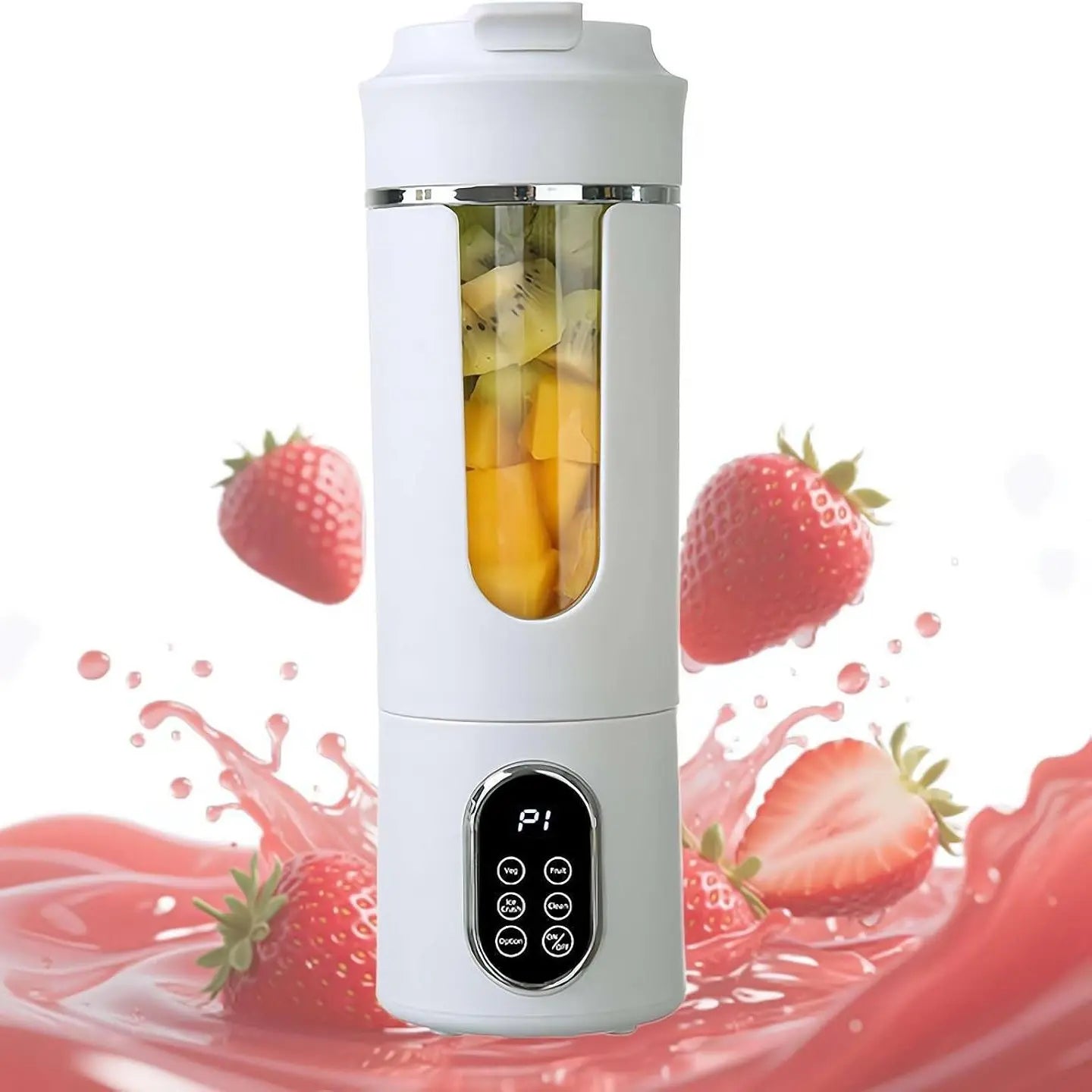 Portable Juicer with LED Display USB Rechargeable Handheld Juice Blender 22000 RPM Self-Cleaning Bpa-Free for Smoothies Juices with Ice Crush Function Multiple Gears Versatile Uses High Speed Safety Protection Healthy Materials