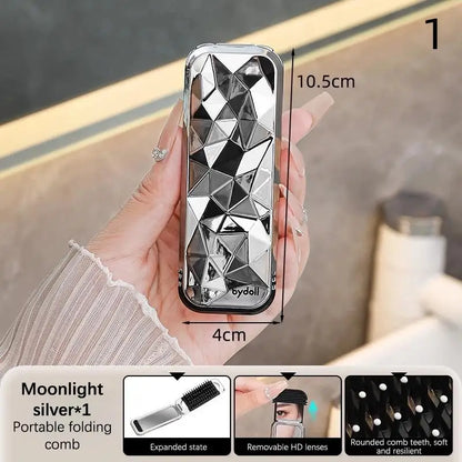 2 in 1 Mini Hair Brush Folding Massage Comb Head Massage Anti-Static Portable Hair Combs Mirror Air Cushion Scalp Massage Comb