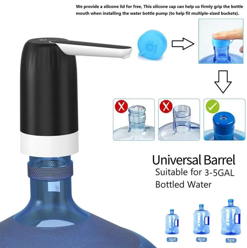 Large Bucket Water Dispenser, Rechargeable USB Automatic Water Dispenser, Portable and Quiet, Compatible with 1.5-Liter to 18.9-Liter Bottles, Suitable for Home, Office, and Camping