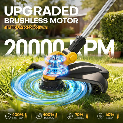 GEVEELIFE Bruchless Electric Weed Wacker String Trimmer,21V Cordless Weed Eater and Edger, 15'' Cutting Width with 2*5.0Ah Batteries Powered Brush Cutter, 4 in 1 Lawn Mower , Eco Friendly Grass Cutter,