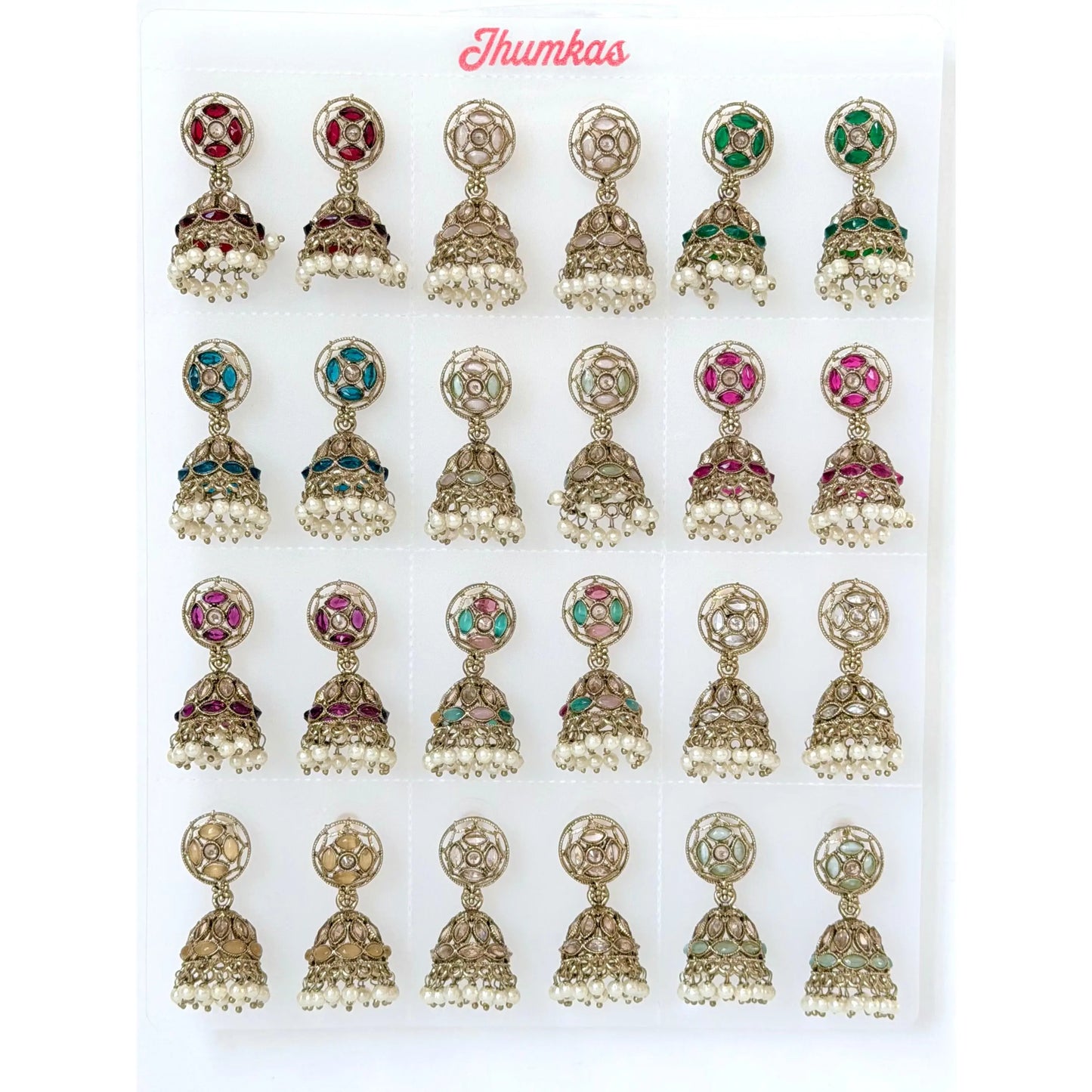 Polki Small Jhumka Pack - 12 Colors Traditional Indian Jewelry with Elegant Pearl Details