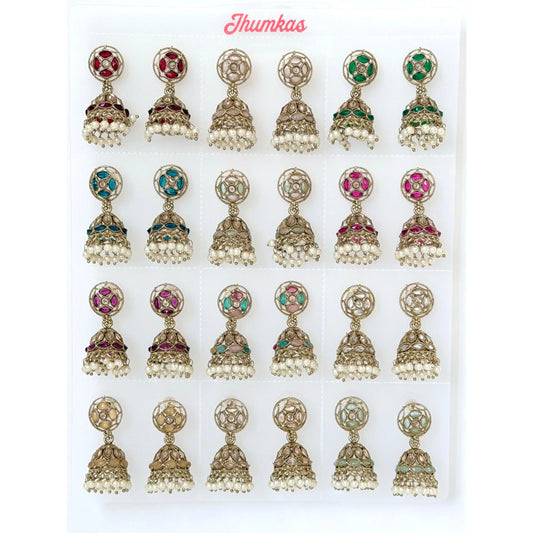 Polki Small Jhumka Pack - 12 Colors Traditional Indian Jewelry with Elegant Pearl Details