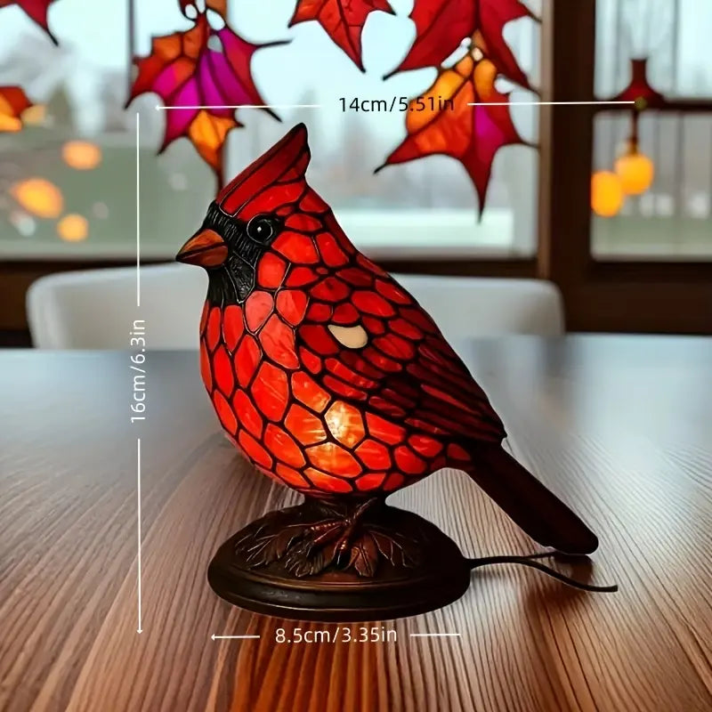 Red Cardinal Resin Night Light Lamp – Stained Glass Style Bird Table Lamp for Bedside, Windowsill, and Bookshelf Decor, Perfect Christmas, Thanksgiving, and Birthday Gift
