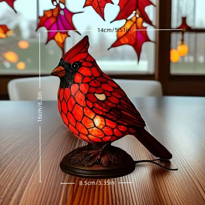 Red Cardinal Resin Night Light Lamp – Stained Glass Style Bird Table Lamp for Bedside, Windowsill, and Bookshelf Decor, Perfect Christmas, Thanksgiving, and Birthday Gift