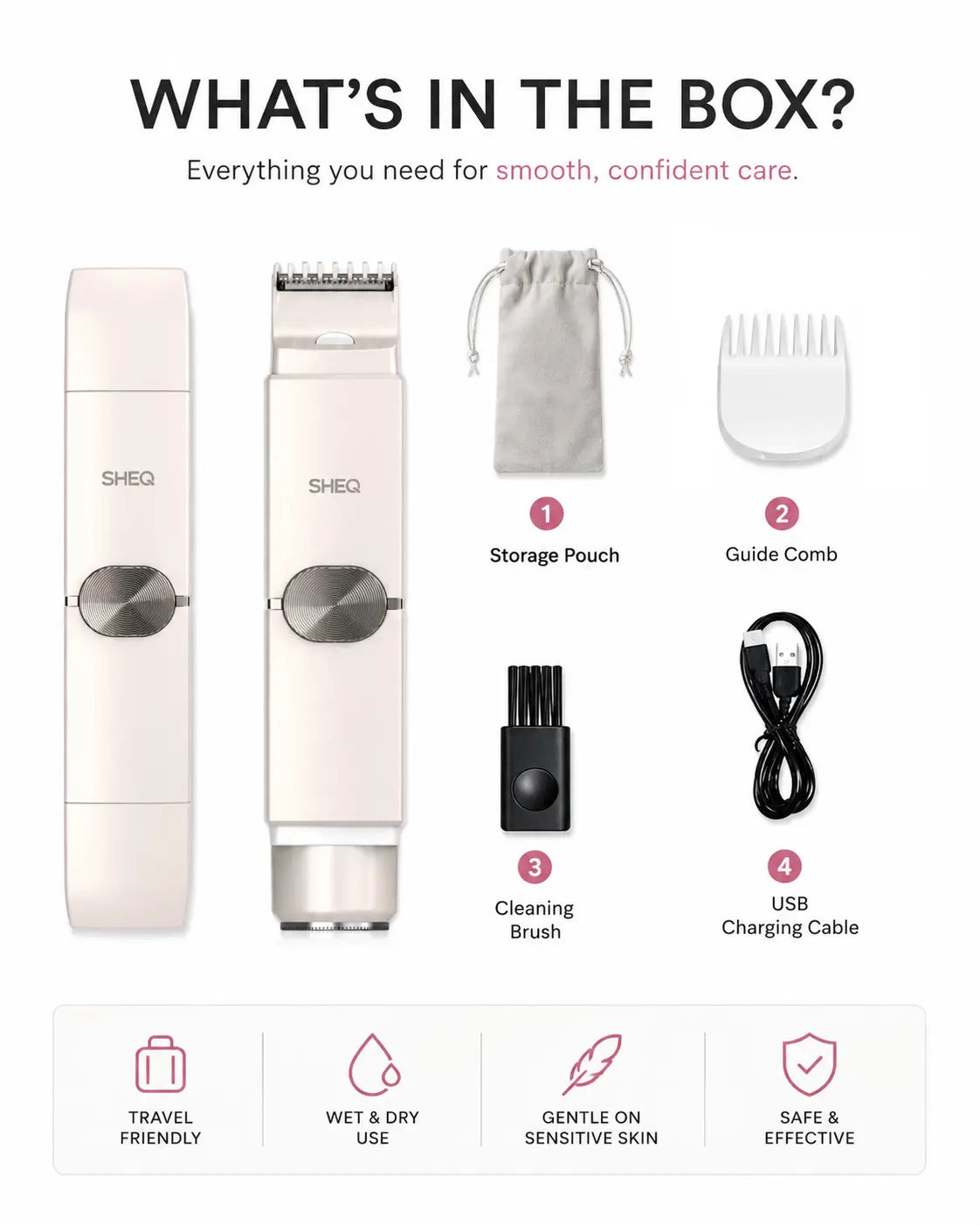 Portable Electric Bikini Trimmer for Women, Rechargeable 2-In-1 Electric Shaver with Dual Heads, IPX7 Waterproof Body Grooming Tool for Pubic Hair, Underarms, Face & Legs, Travel Essential with Storage Pouch