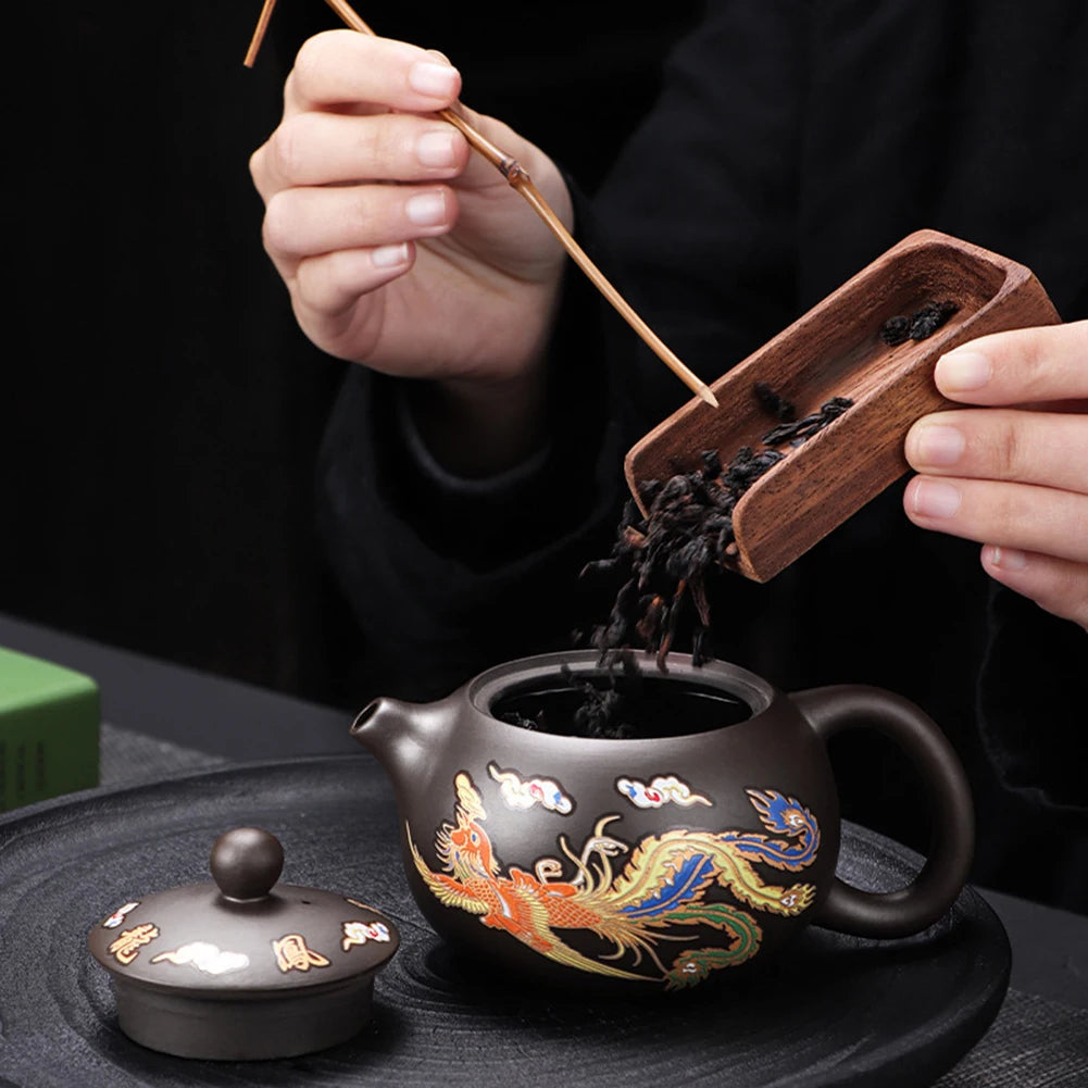 Color-Changing Tea Pot with Dragons Phoenixs Pattern Washable Gongfu Tea Teapots Kettle Gift Teapot Tea Set Ceramics and Pottery