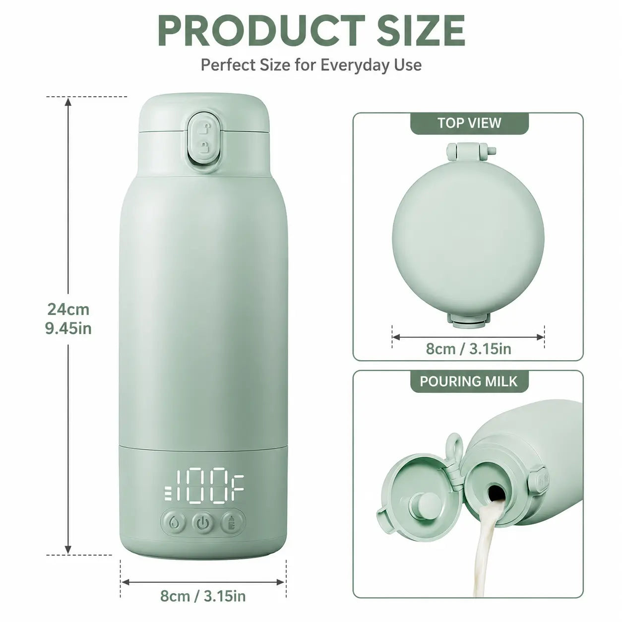 Portable Baby Bottle Warmer for Travel, 12.85 Oz Large Capacity with Fast Heating, Long Battery Life & Keep Warm Function for Toddler Cups Feeding Bottle Bpa-Free