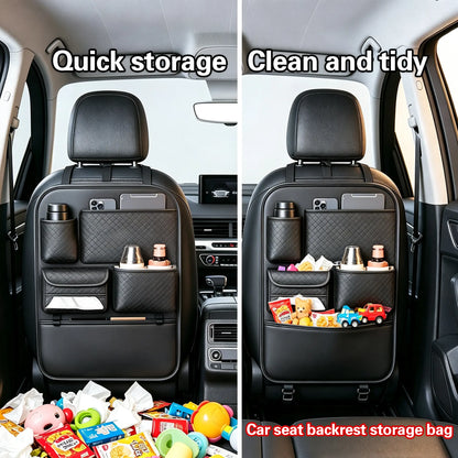 Car Backseat Organizer, Premium PVC Leather Large Capacity Storage Bag with Multi Pockets, Seat Back Protector with Cup Holder & Tissue Box Holder, Universal Car Organizer for SUV Truck Van, Must Have Car Interior Accessory