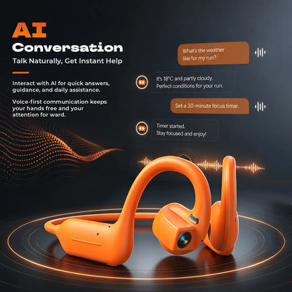 E12 Bone Conduction Bluetooth Headphones with 8MP EIS Stabilized Camera, 160+ Languages Instant Translation, Touch & Button Control, IP54 Waterproof Wearable Headset for Outdoor Cycling Vlog Recording Sports & Daily Communication
