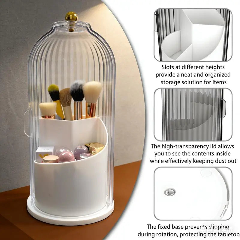 Elegant Toothbrush Holder with Transparent Door Lid 360 Rotating Clear Organizer for Vanity Bathroom Desktop Countertop Storage 1 Count Summerwins,Summerwins