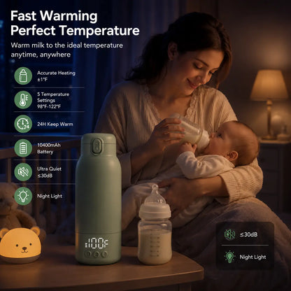 Portable Baby Bottle Warmer for Travel, 12.85 Oz Large Capacity with Fast Heating, Long Battery Life & Keep Warm Function for Toddler Cups Feeding Bottle Bpa-Free