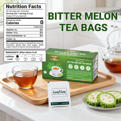 Leaflea Natural Bitter Melon Tea Bags, Cundeamor Herbal Tea Bags – Melon Amargo Gohyah Fruit Tea, Wellness & Digestion Support, Caffeine-Free, Non-Gmo, Sugar-Free, Vegan