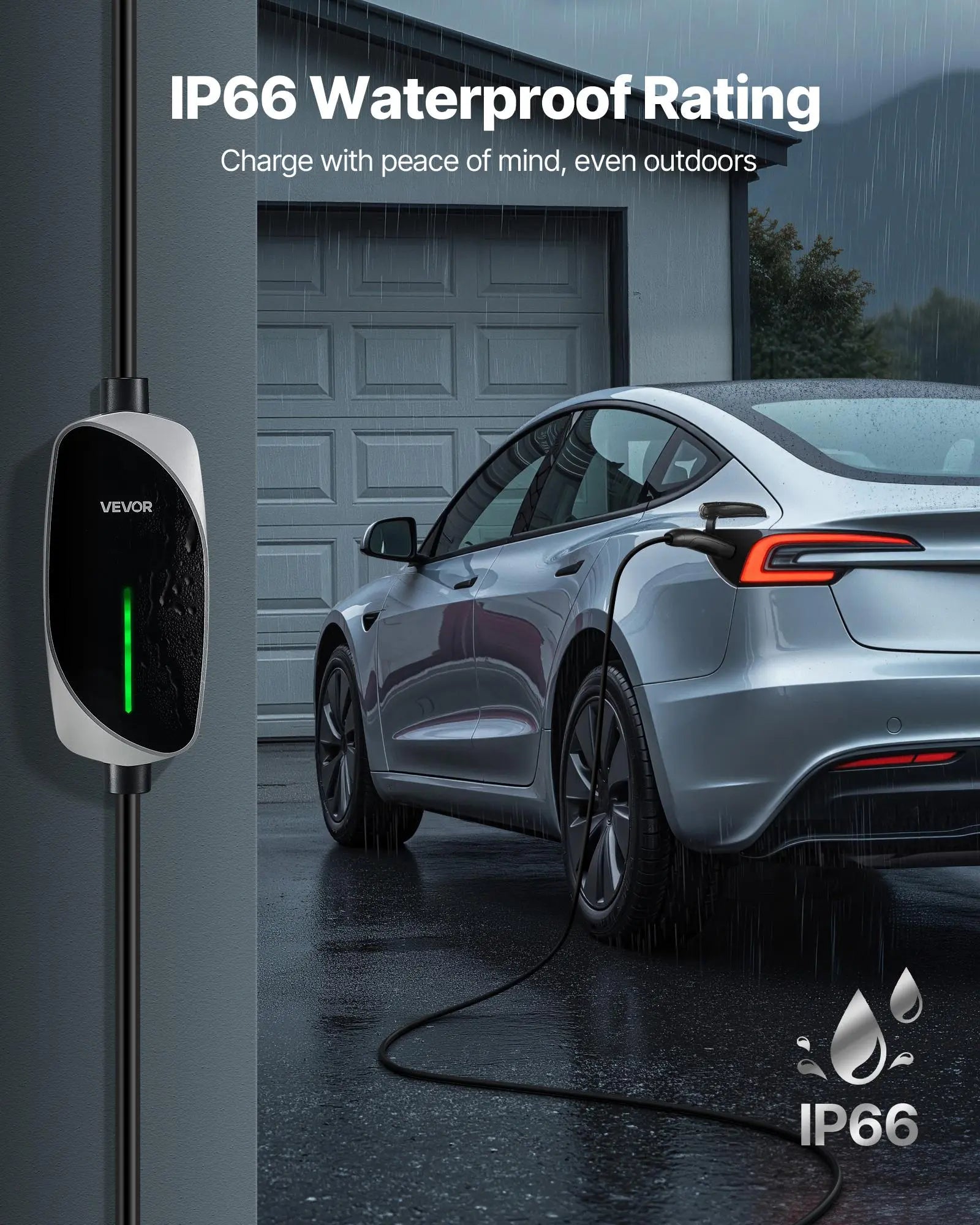 【Summerfinds】Vevor Level 1/2 Tesla Charger, 16 Amp, Portable Electric Car EV Charger with 25 Ft Charging Cable, 120V-240V, NEMA 6-20P Plug NEMA 5-15 Adapter, LED Indicator, NACS Connector for Tesla Model Y/X/3/S