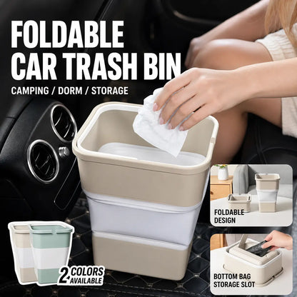 Collapsible Car Trash Can with Hidden Trash Bag Storage, Compact Folding Garbage Bin for Car, Camping, Picnic, Beach, Drinks and Small Items