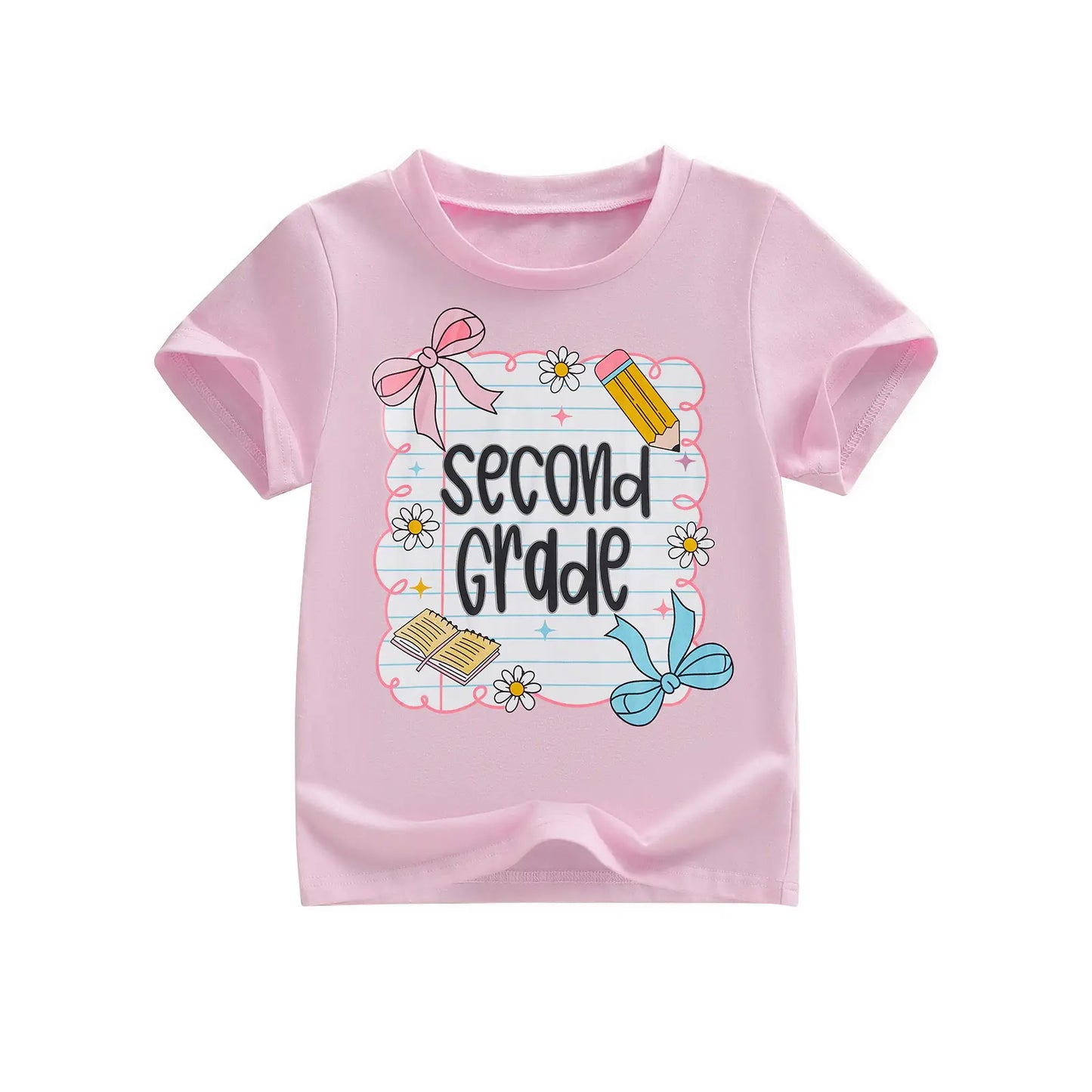 Toddler Baby Little Girl Back to School T Shirts Short Sleeve Grade Print Casual Summer Tops 4-11 Years
