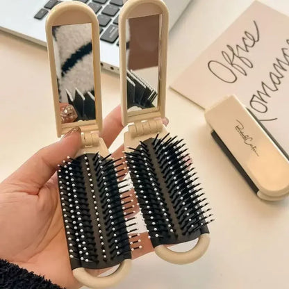 2 in 1 Mini Hair Brush Folding Massage Comb Head Massage Anti-Static Portable Hair Combs Mirror Air Cushion Scalp Massage Comb
