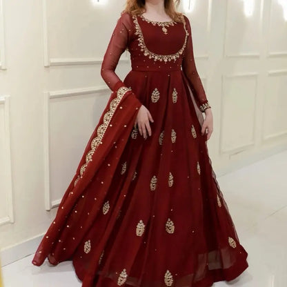 Modern Georgette Sequin Embroidery Gown with Dupatta | Indian Party & Wedding Wear for Women