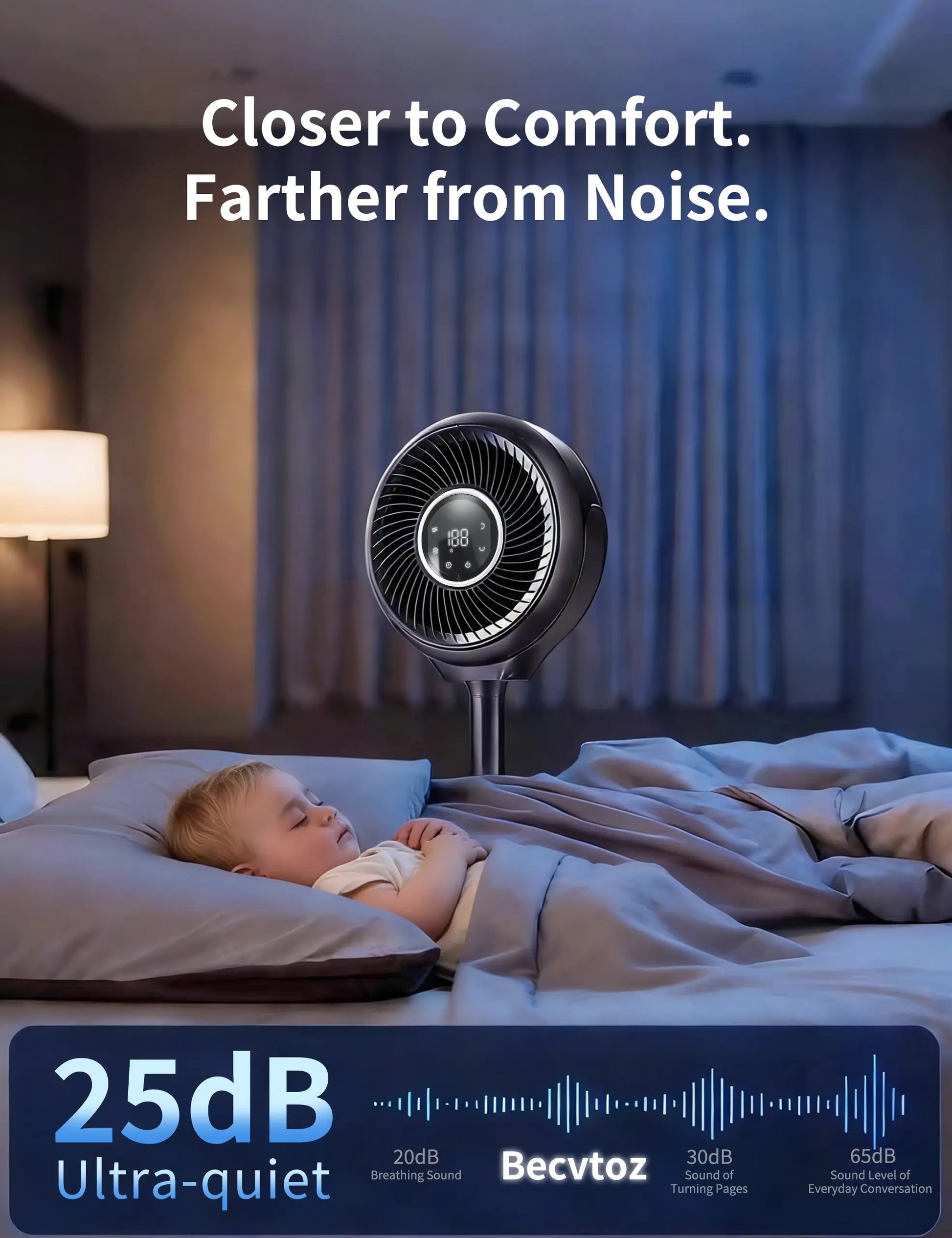 Pedestal Fan for Bedroom, 180° Wide Oscillating & 90° Vertical Tilt, 25Db Ultra Quiet DC Motor Standing Fan with Remote, 15 Speed Settings, 3 Modes, 12H Timer, 15-38" Height Adjustable