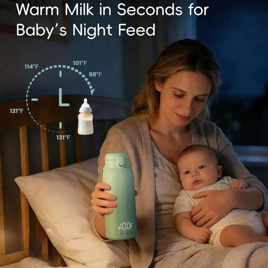 Portable Baby Bottle Warmer for Travel, 12.85 Oz Large Capacity with Fast Heating, Long Battery Life & Keep Warm Function for Toddler Cups Feeding Bottle Bpa-Free