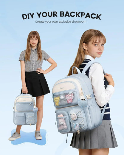 LOVEVOOK School Backpack for Teen Girls, Student Cute Bookbag Purse for Middle High School, 15.6 Inch Laptop Kid Backpack Back to School with Large Cup Holder, College Travel Bag