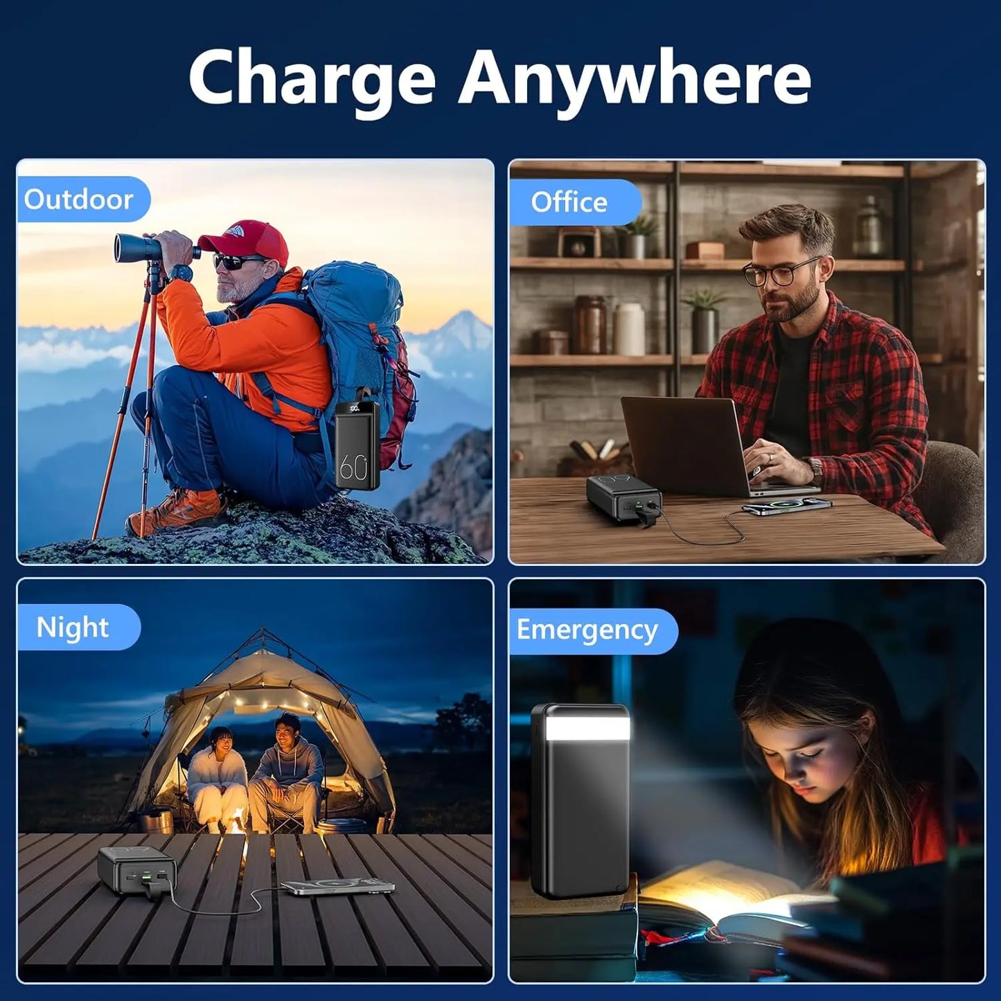 Power Bank 60000Mah 22.5W Fast Charging Portable Charger with Flashlight, 4 Outputs & 3 Inputs LED Display Huge Capacity External Battery Pack for Most Electronic Devices on the Market