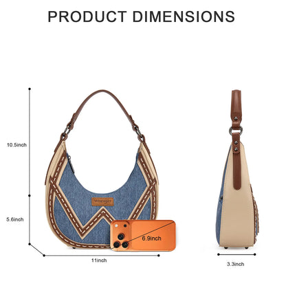 Wrangler Western Contrast Stitch Chevron Hobo Shoulder Bag
