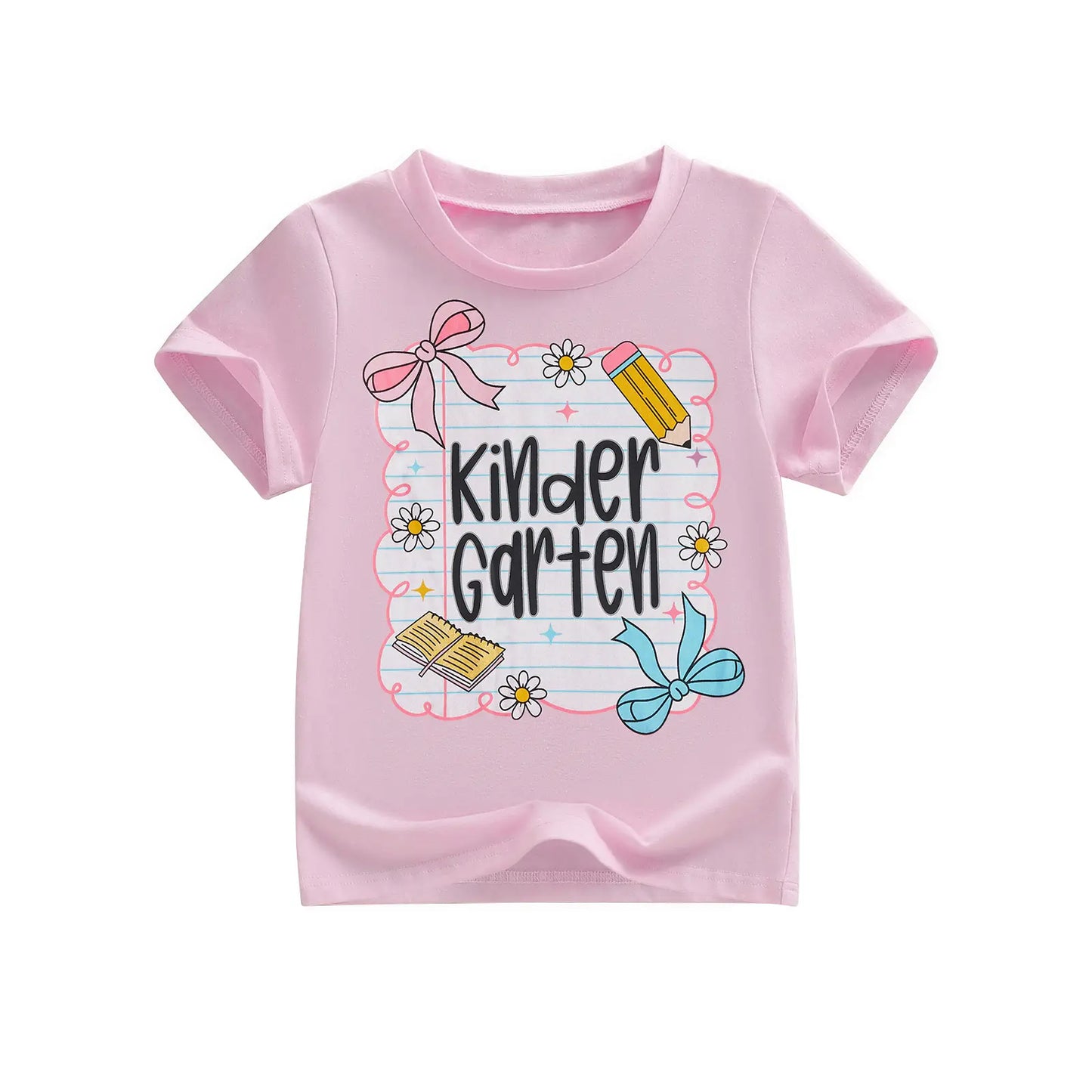 Toddler Baby Little Girl Back to School T Shirts Short Sleeve Grade Print Casual Summer Tops 4-11 Years